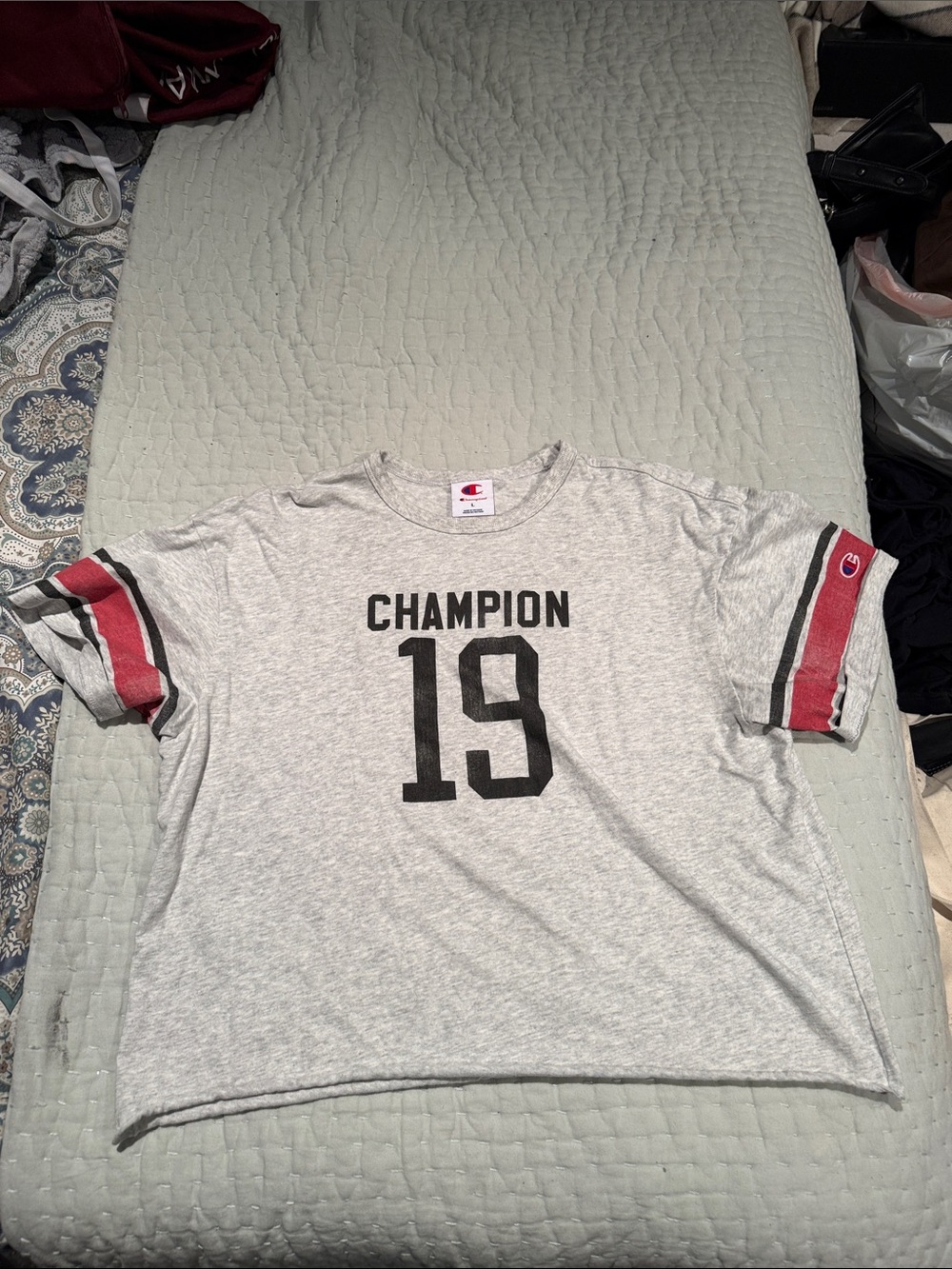 Champion Gray Sweatshirt with Red and Blue Logo